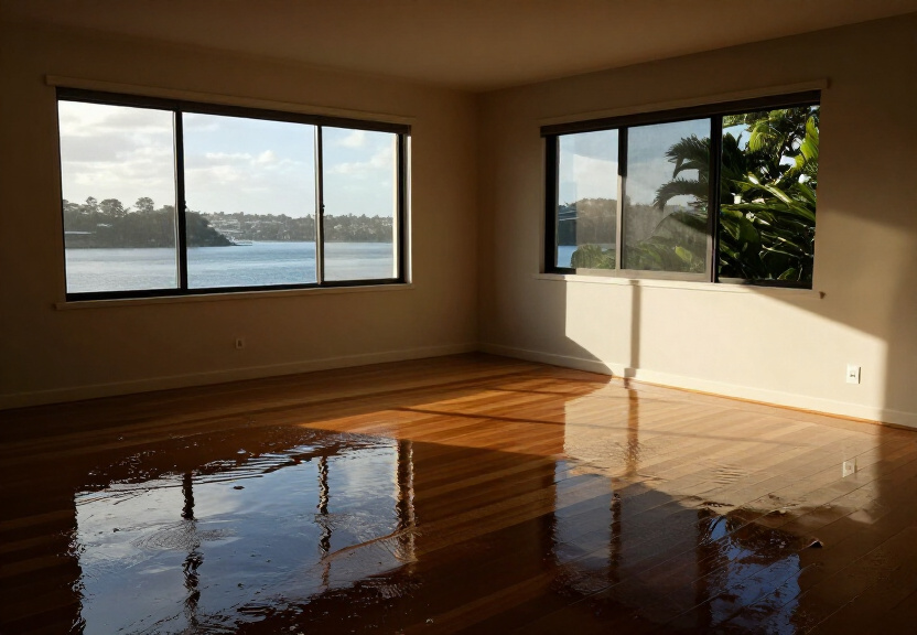 Flooded living room in Whalan before restoration