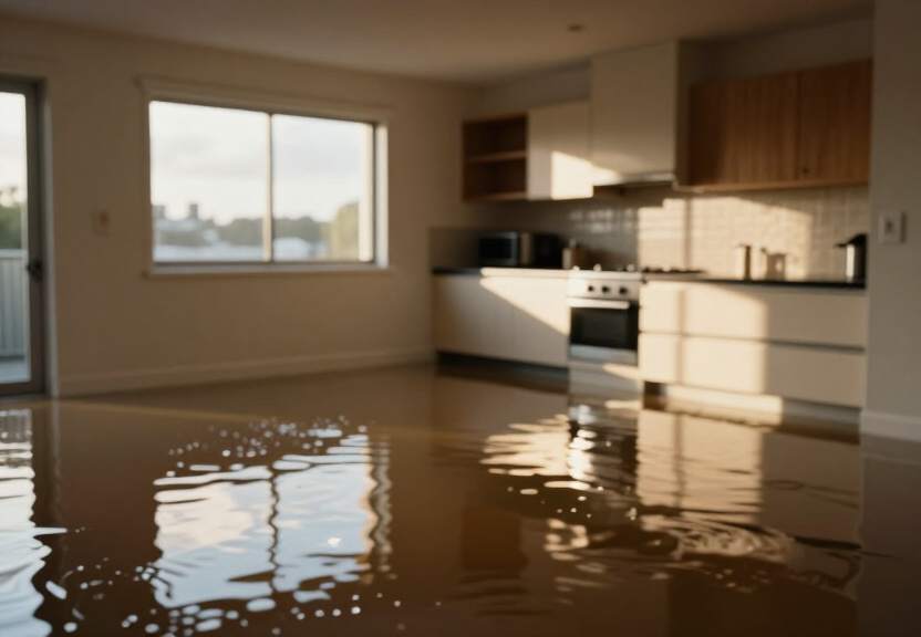 Flooded commercial space in Whalan before drying